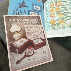 3 Vintage Cross Stitch Instructional Books Ducks, flowers and Miscellaneous